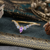 2 Prong Marquise & Round Cut Amethyst Curved Wedding Band Stacking Ring